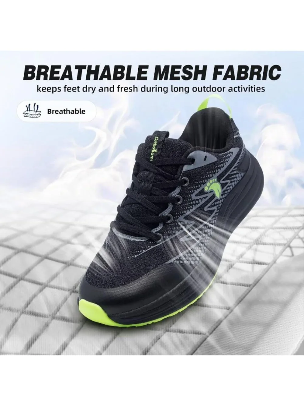 OrthoComfoot Men's Black-1 Rubber Sole Comfortable Hiking Athletic Running Shoes